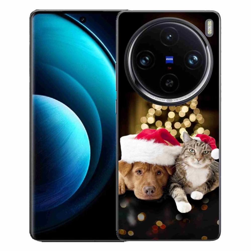 Gelový kryt mmCase na Vivo X100 Pro 5G - vánoční pes a kočka