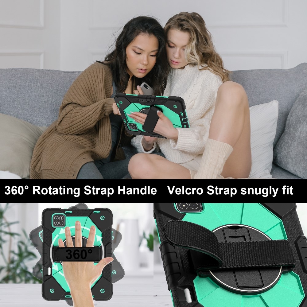 Strap odolný kryt s držákem na ruku a ramenním popruhem na Xiaomi Pad 7/7 Pro - černý/modrozelený