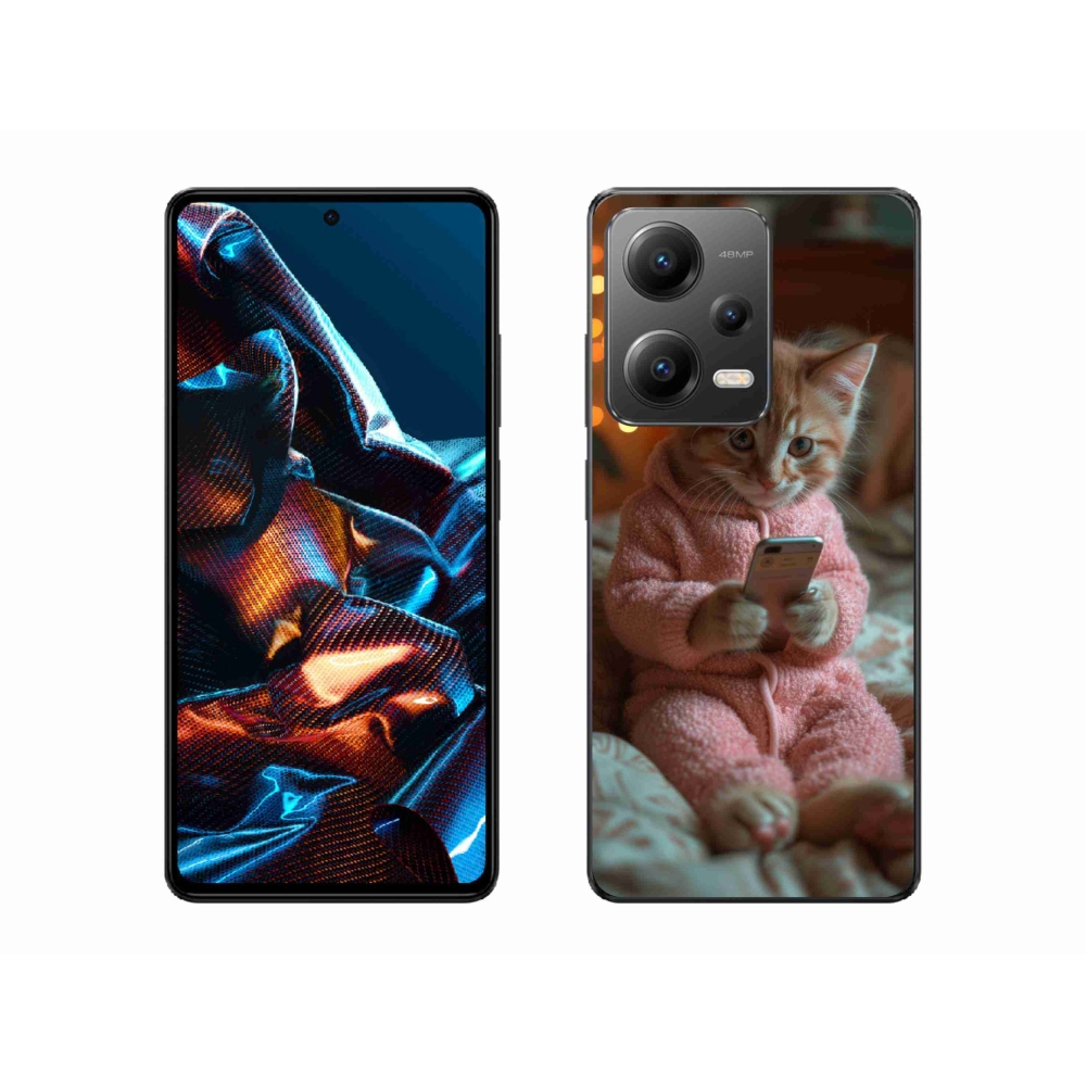 Gelový kryt mmCase na Xiaomi Redmi Note 12 Pro 5G - kotě s mobilem