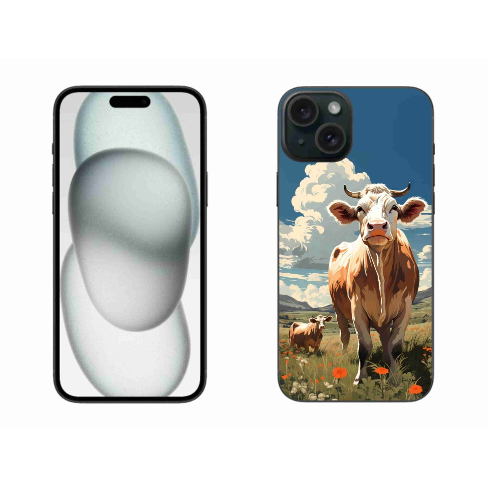 Gelový kryt mmCase na iPhone 15 Plus - krávy na louce
