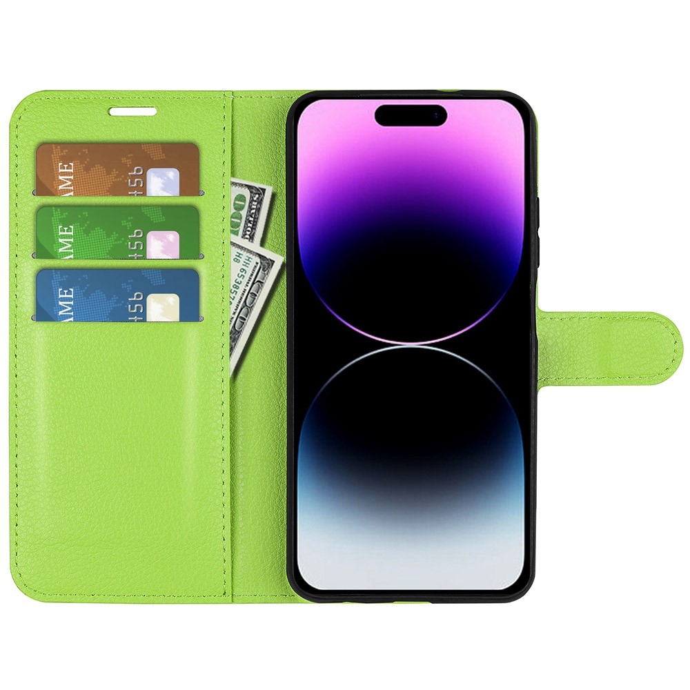Litchi knížkové pouzdro na iPhone 15 Pro - zelené