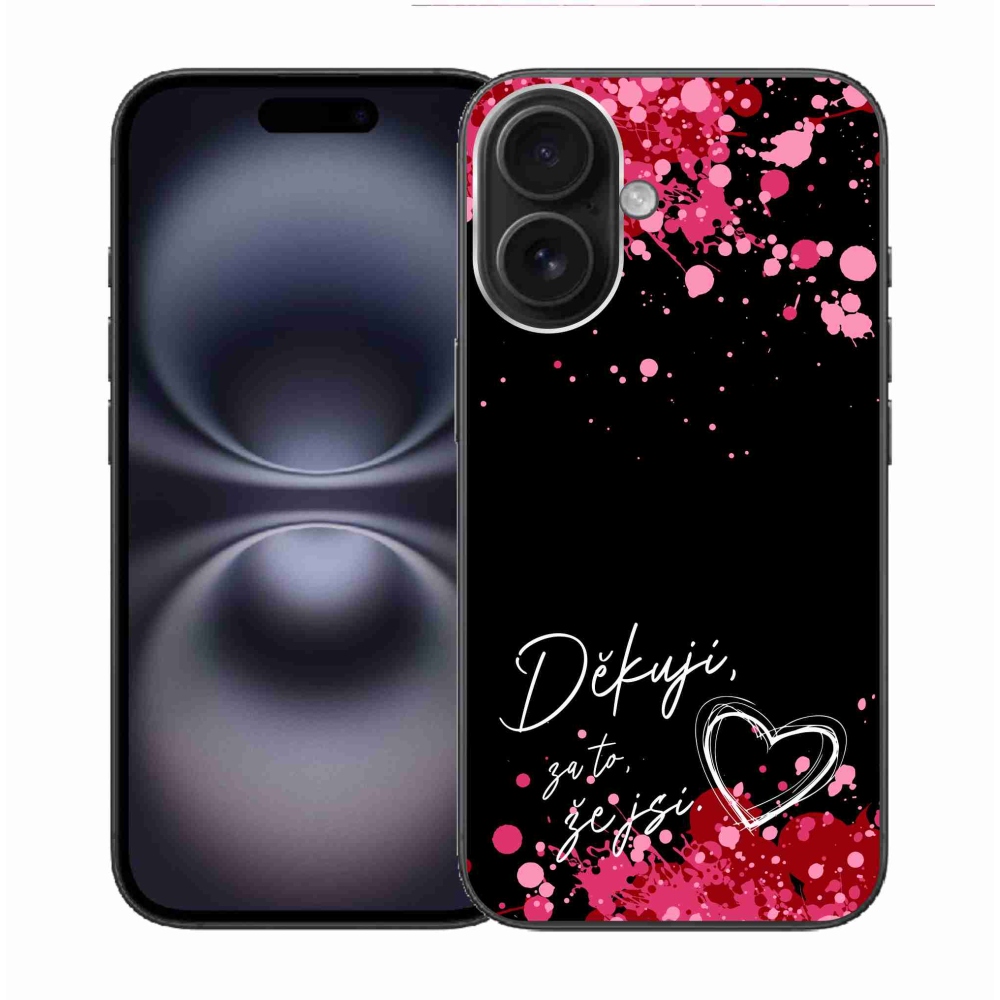 Gelový kryt mmCase na iPhone 16 - zamilovaný text 2 černé pozadí