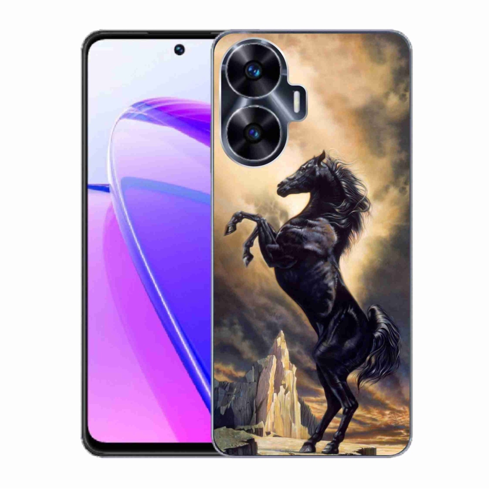 Gelový kryt mmCase na Realme C55 - černý kreslený kůň