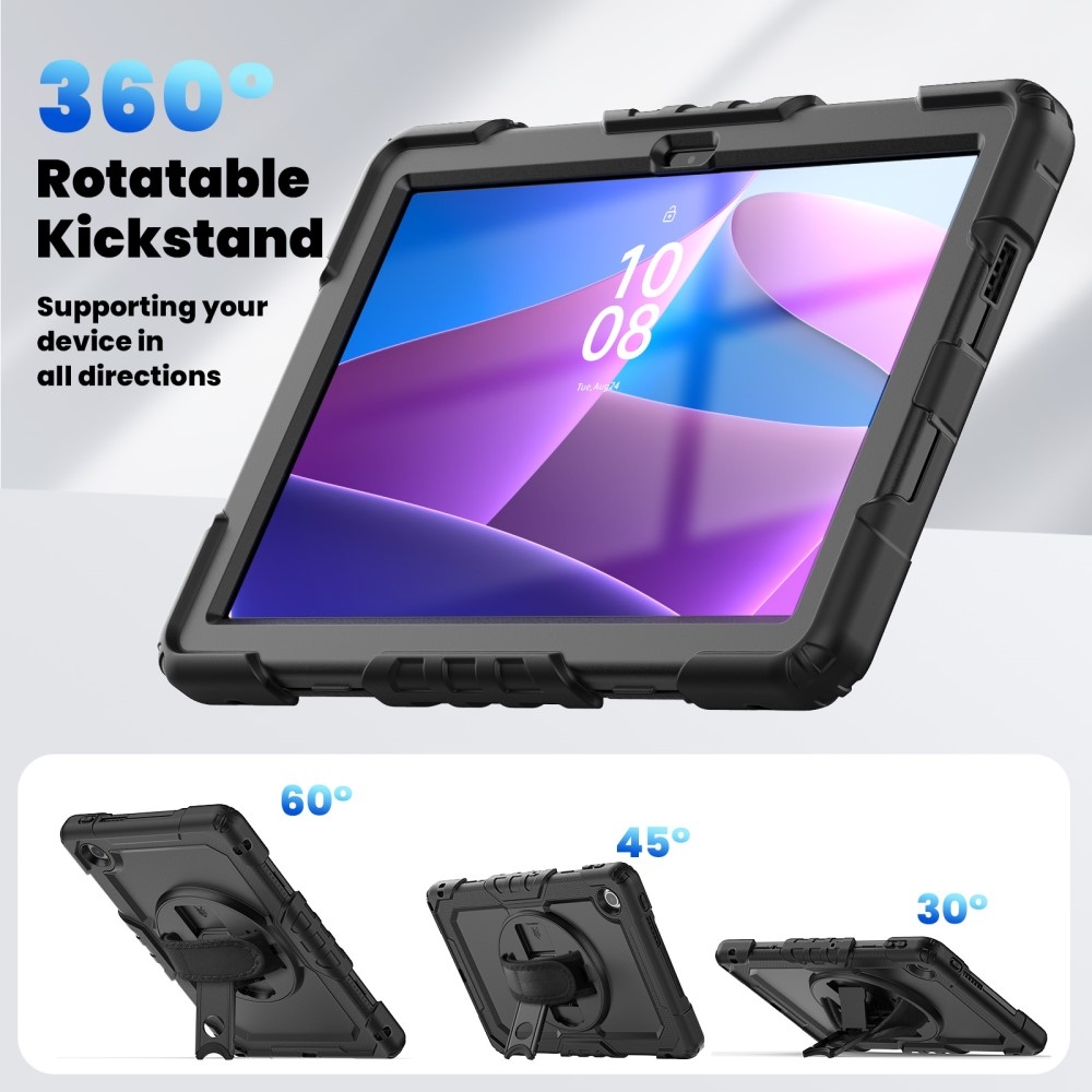Strap odolný kryt s držákem na ruku a ramenním popruhem na Lenovo Tab 10.1 (2025) - černý