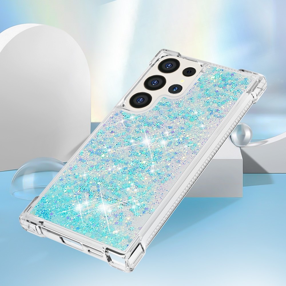 Glitter přesýpací gelový obal na Samsung Galaxy S24 Ultra - modrý/hvězdičky