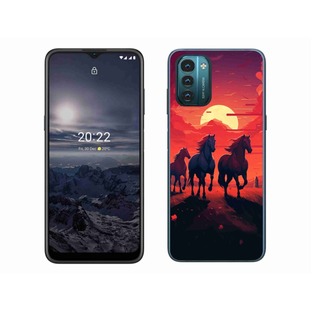 Gelový kryt mmCase na Nokia G11/G21 - koně a západ slunce