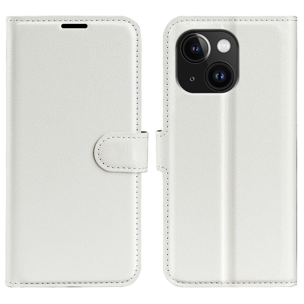 Litchi knížkové pouzdro na iPhone 15 Plus - bílé