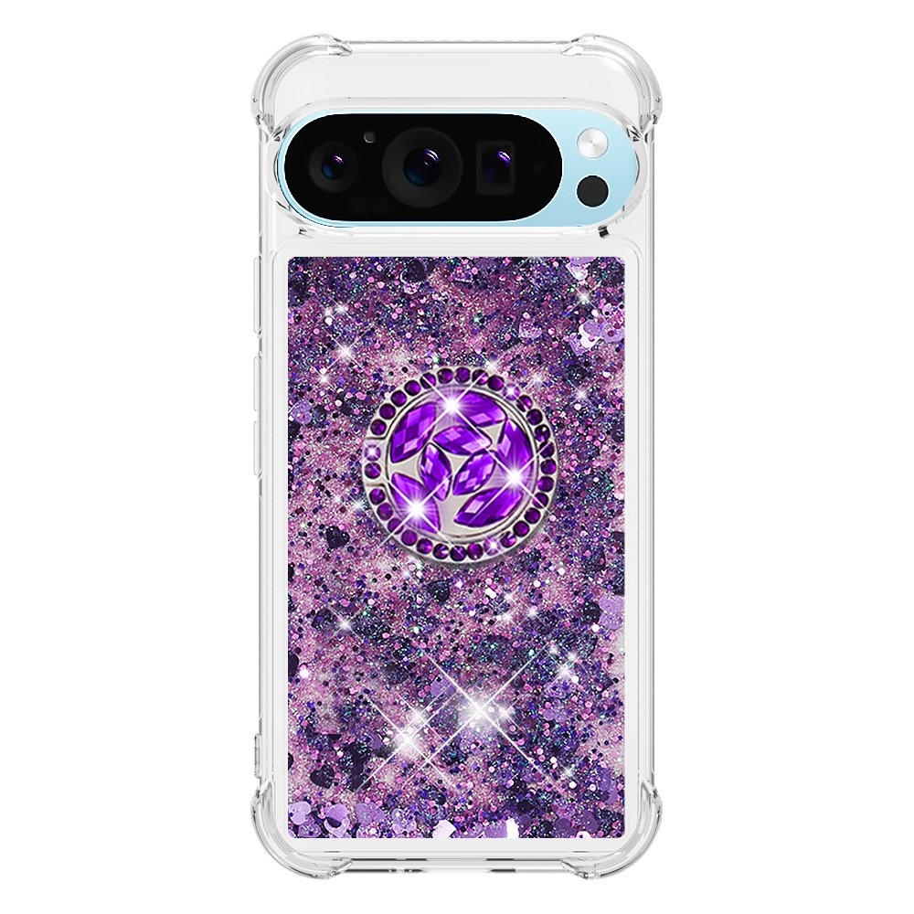 Glitt přesýpací gelový obal s kroužkem na prst na Google Pixel 10 - tmavěfialový/srdíčka