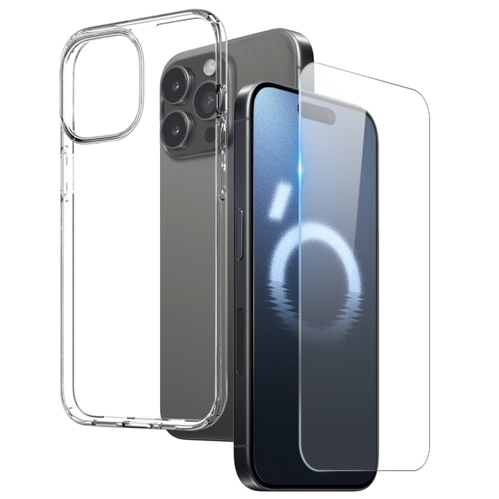 NORTHJO průhledný gelový obal + tvrzené sklo na iPhone 16 Pro - průhledný