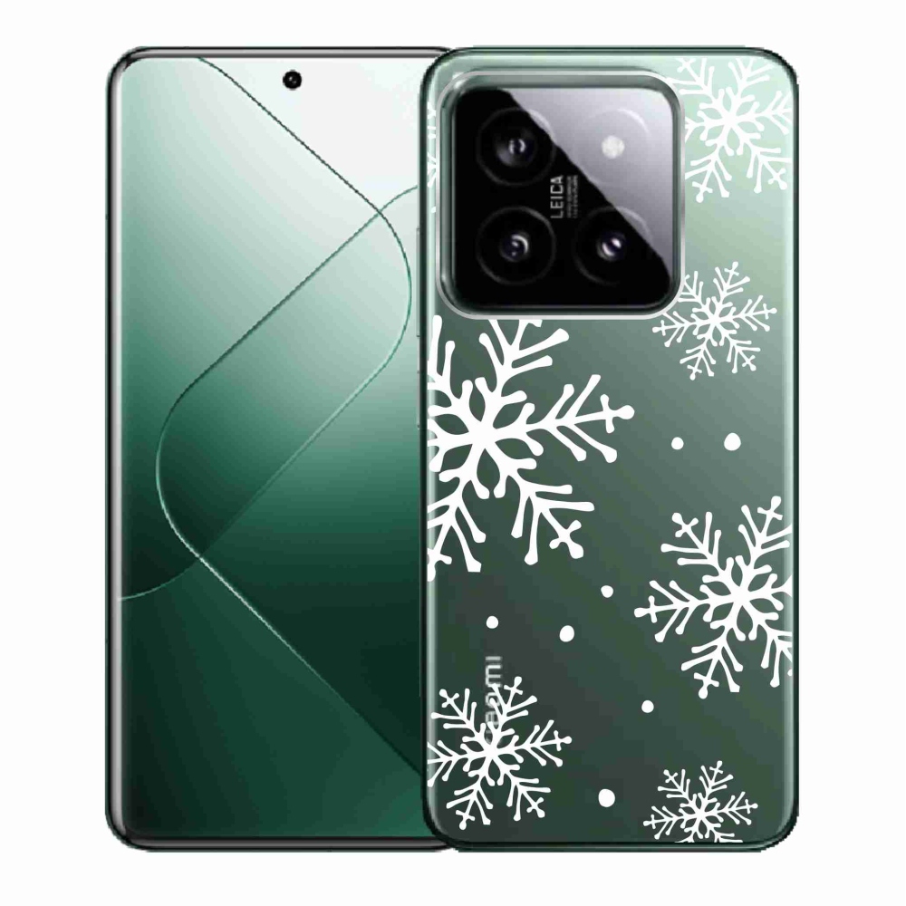 Gelový kryt mmCase na Xiaomi 14 - bílé vločky na průhledném pozadí