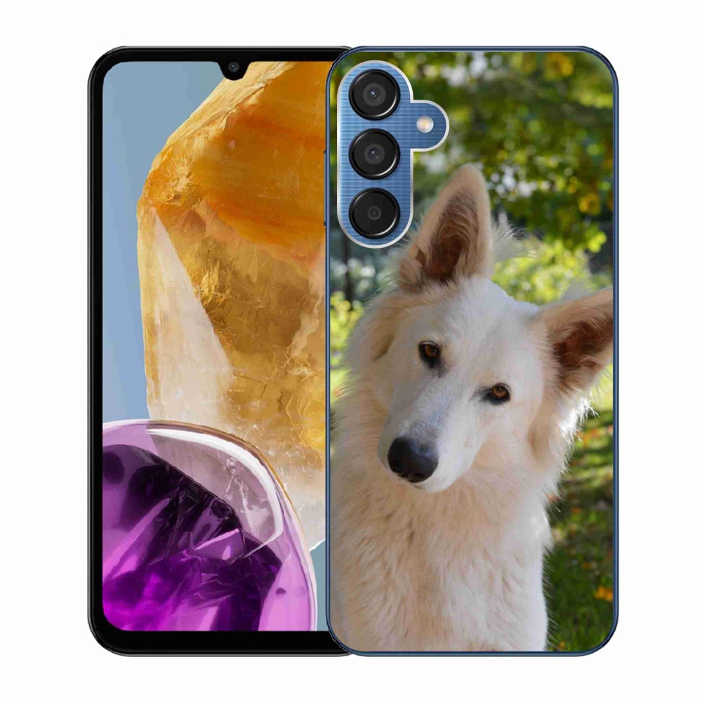Gelový kryt mmCase na Samsung Galaxy M15 5G - bílý švýcarský ovčák 1