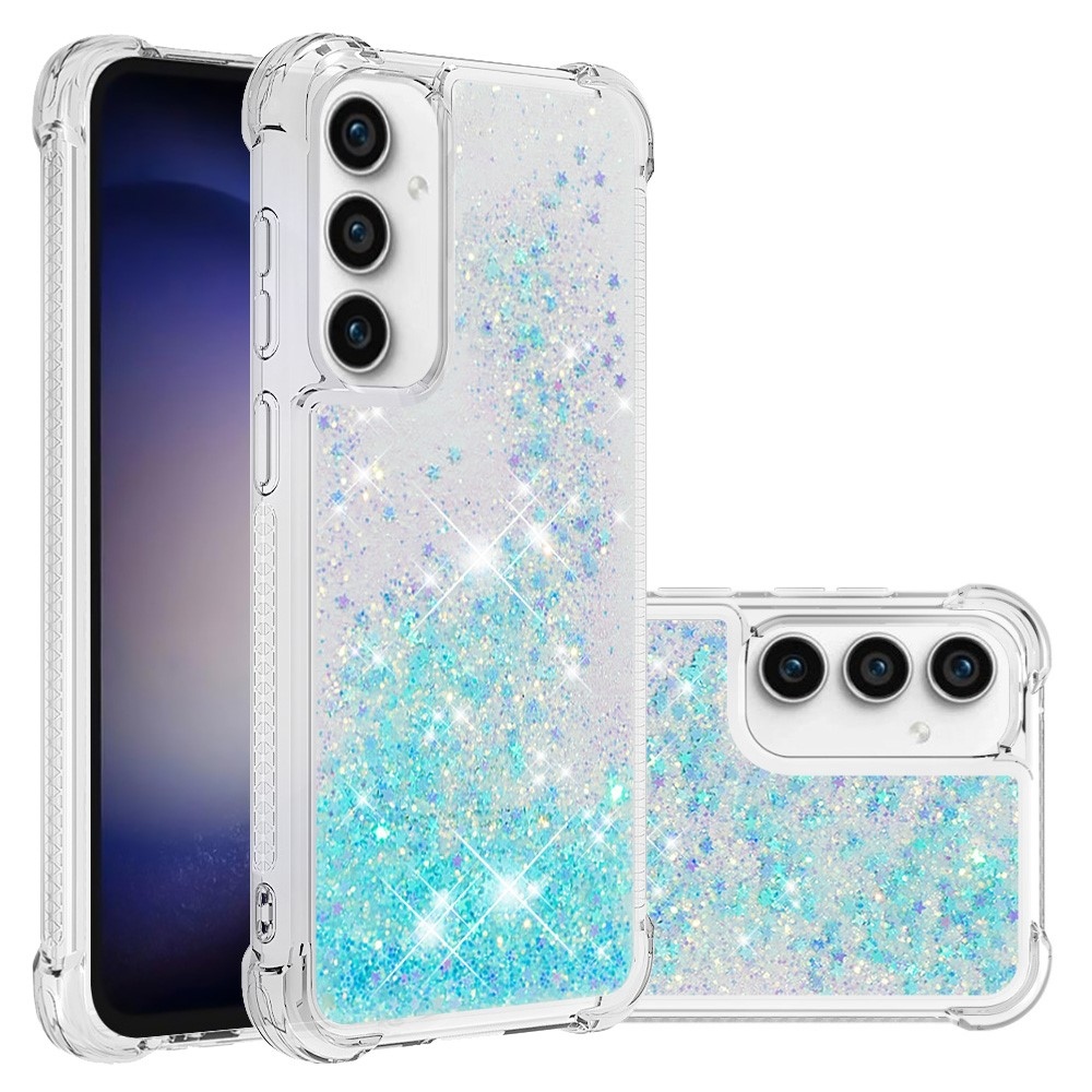 Glitter gelový přesýpací obal na Samsung Galaxy S23 FE - modrý/hvězdičky