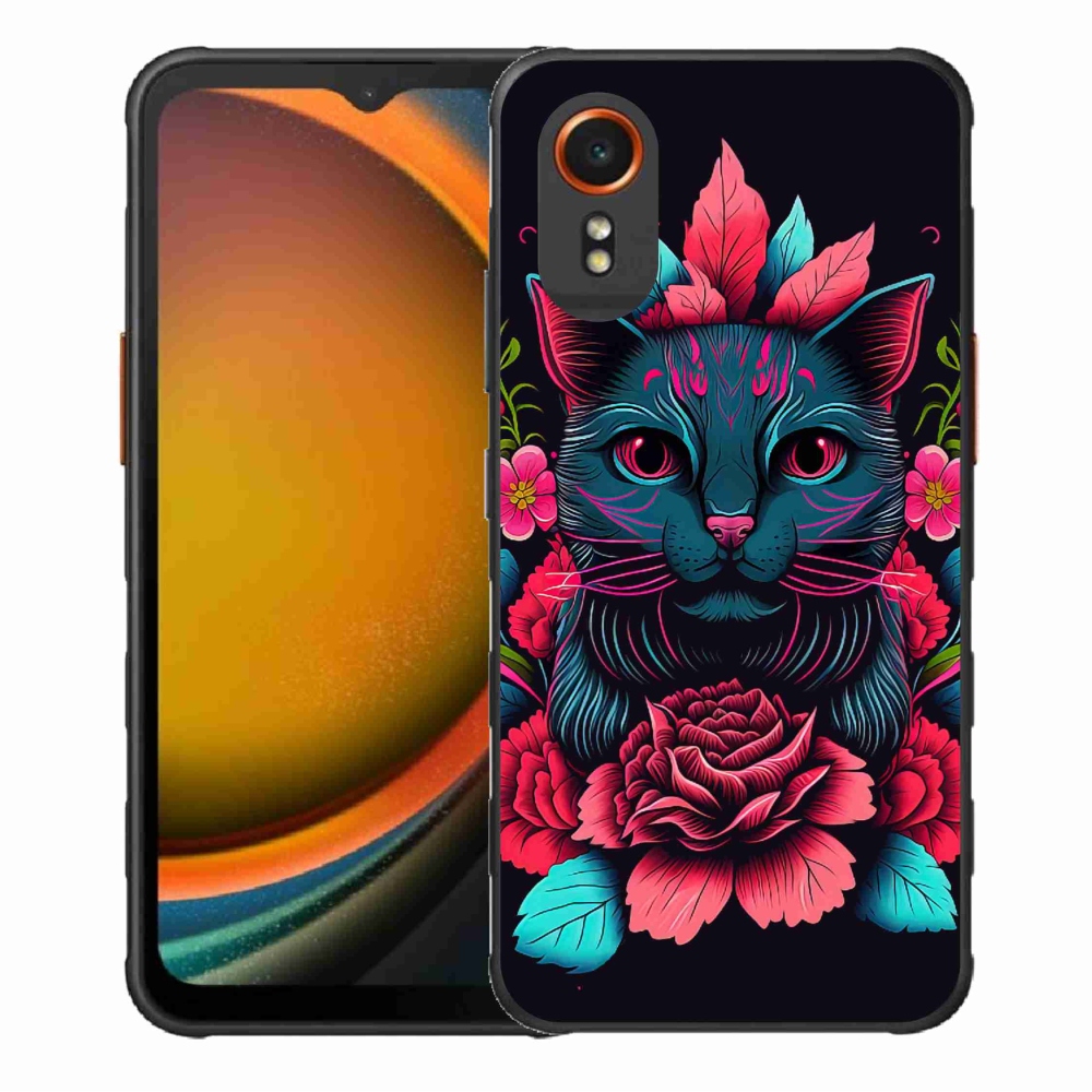 Gelový kryt mmCase na Samsung Galaxy Xcover 7 - květiny a kočka