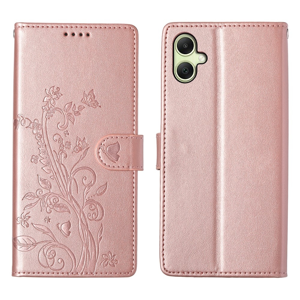 Flowery knížkové pouzdro na Samsung Galaxy A07 4G - růžovozlaté
