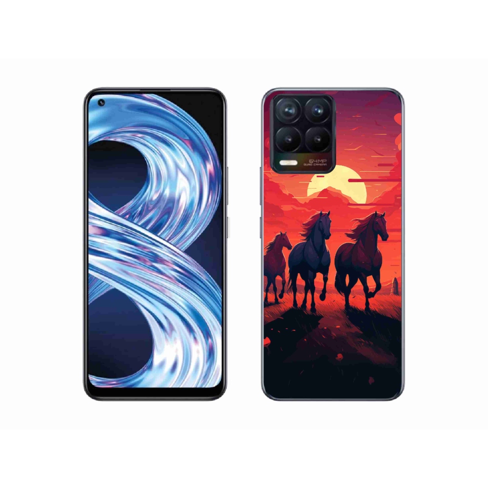 Gelový kryt mmCase na Realme 8 Pro - koně a západ slunce