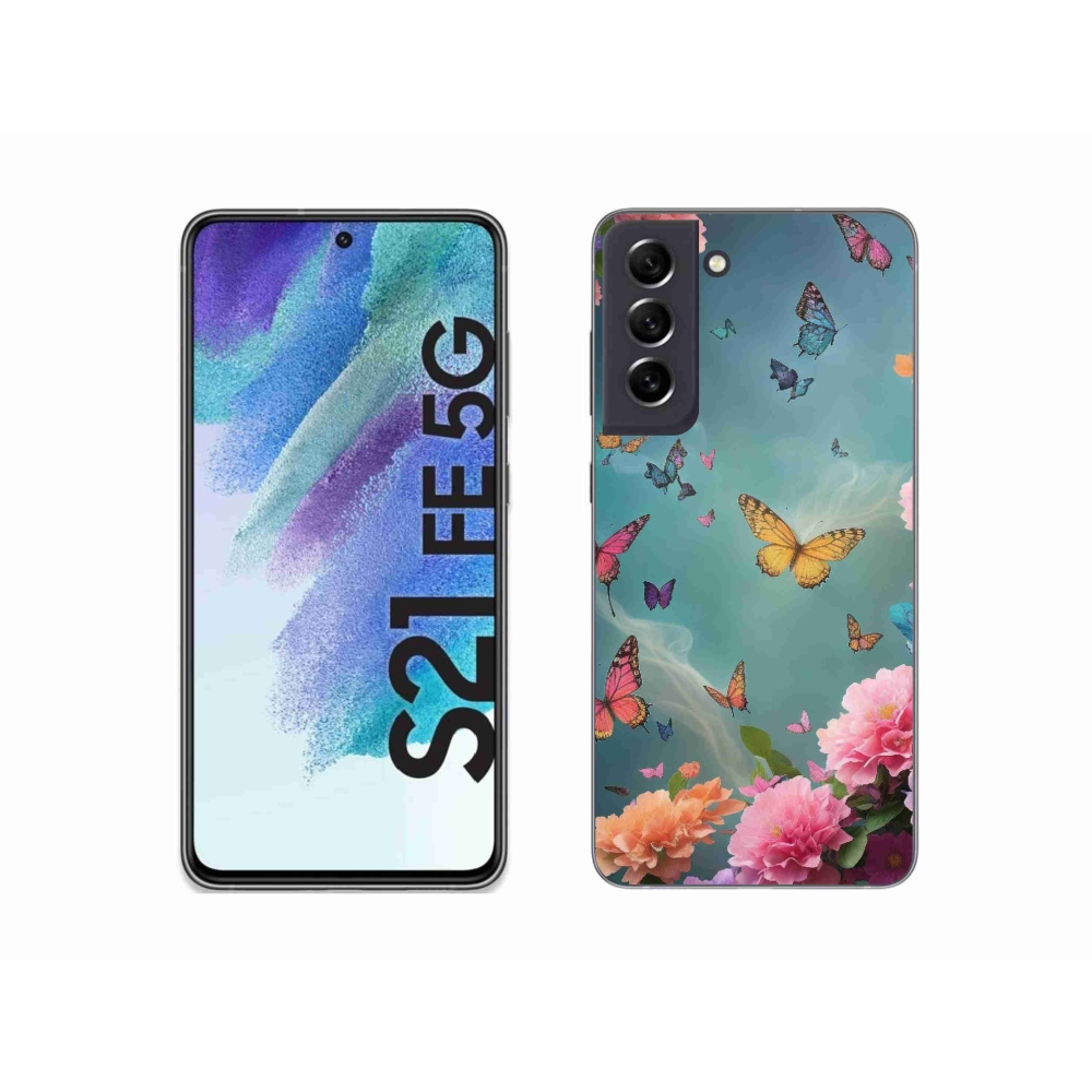 Gelový kryt mmCase na Samsung Galaxy S21 FE 5G - barevné květy a motýli