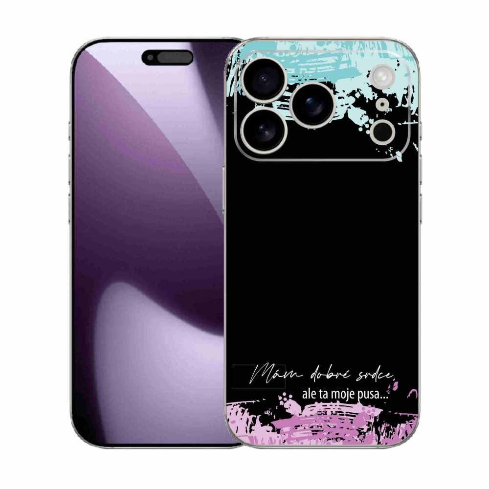 Gelový kryt mmCase na iPhone 17 Pro - vtipný text 3 černé pozadí