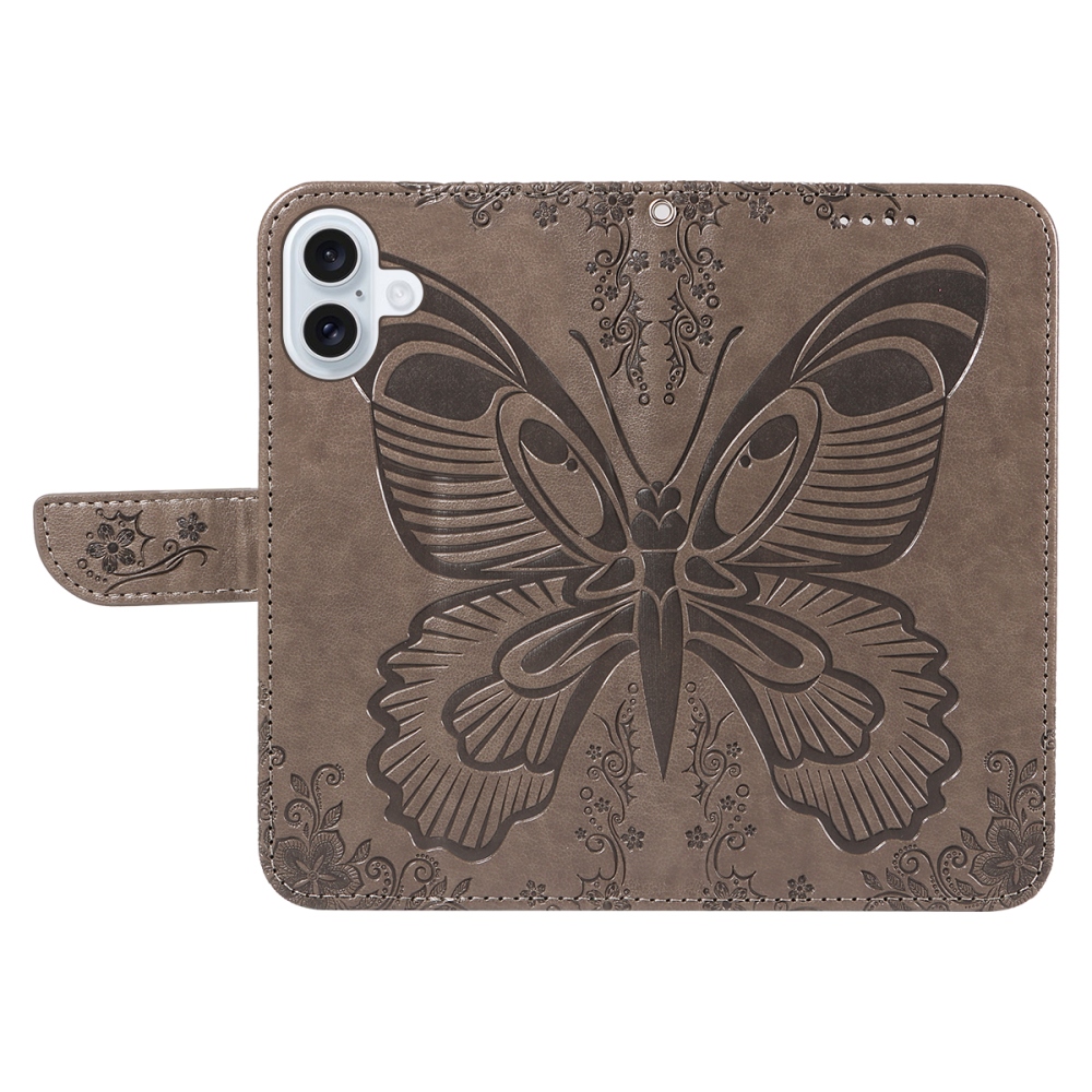 Floral Butterfly knížkové pouzdro na iPhone 17 - šedé