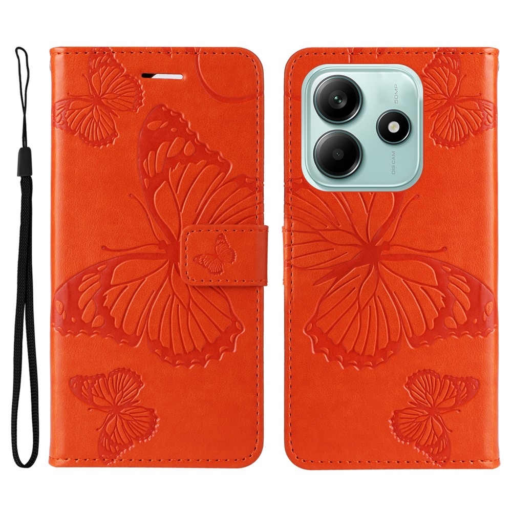 Big Butterfly knížkové pouzdro na Xiaomi Redmi Note 14 5G - oranžové