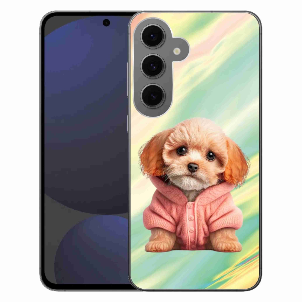 Gelový kryt mmCase na Samsung Galaxy S24 FE - štěně ve svetru