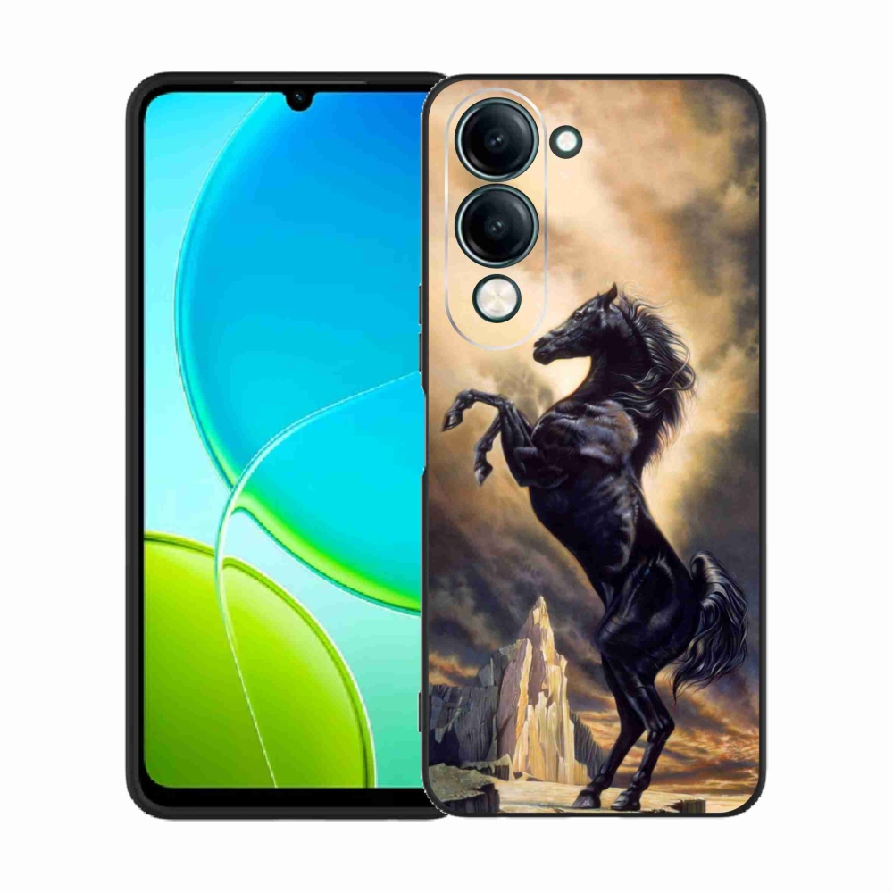 Gelový kryt mmCase na Vivo Y29s 5G - černý kreslený kůň