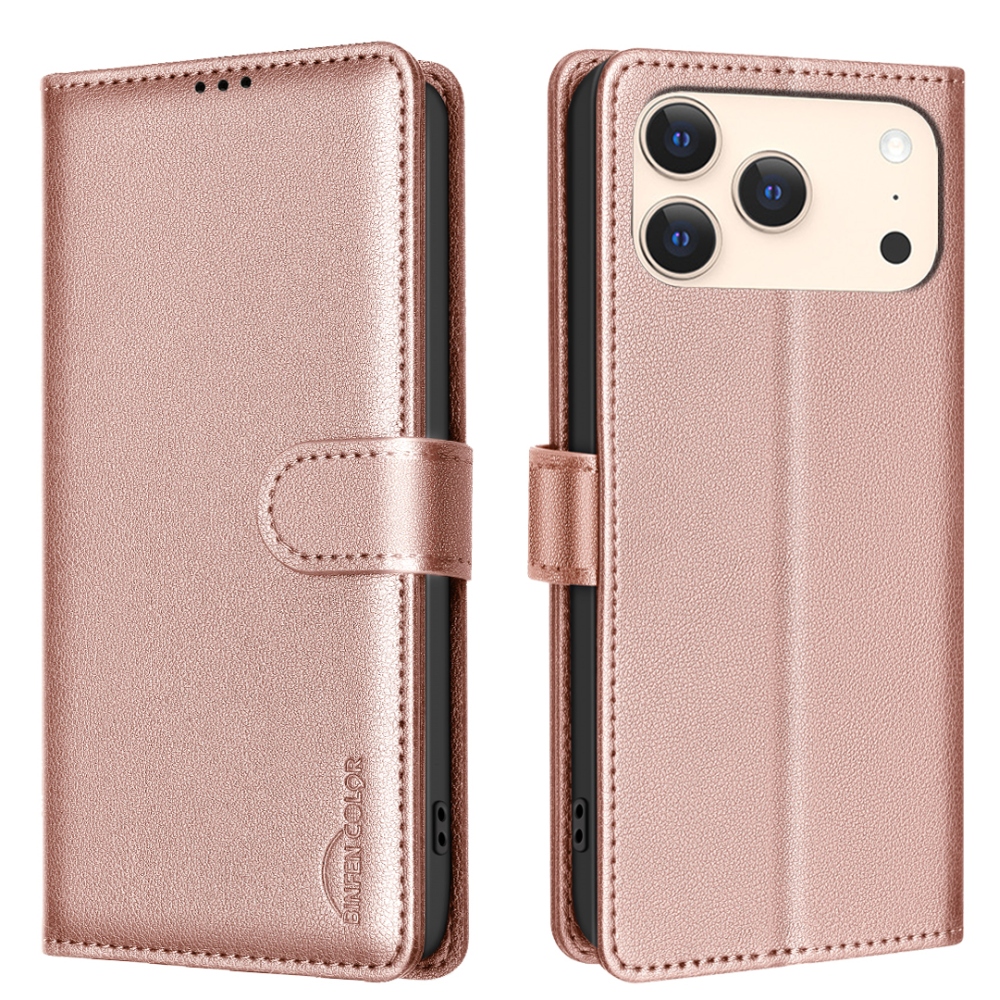 BINFEN knížkové pouzdro na iPhone 17 Pro - růžovozlaté