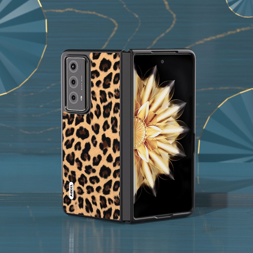 Leopard plastové pouzdro s umělou kůží na Honor Magic V2 - champagne