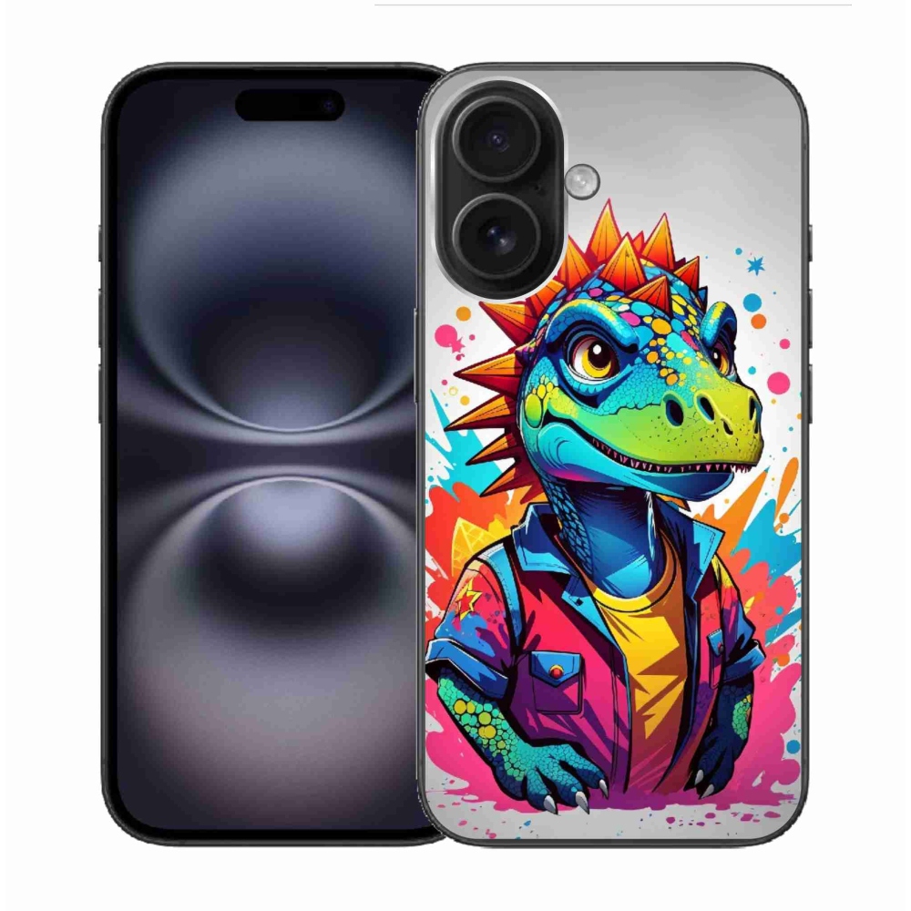 Gelový kryt mmCase na iPhone 16 - barevný dinosaurus