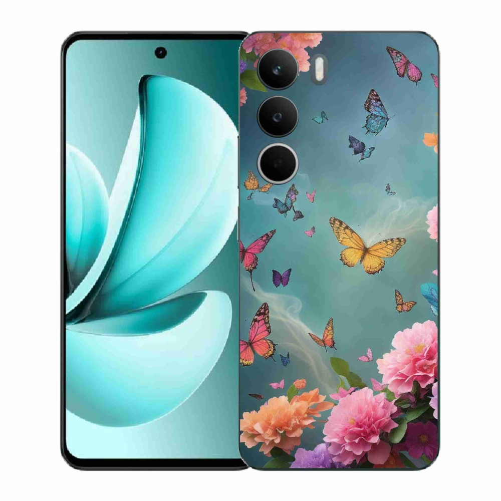 Gelový kryt mmCase na Realme C71 - barevné květy a motýli
