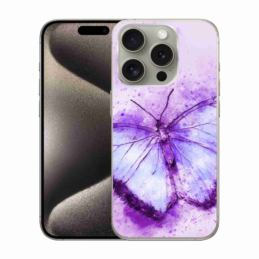 Gelový kryt mmCase na iPhone 15 Pro - fialový motýl
