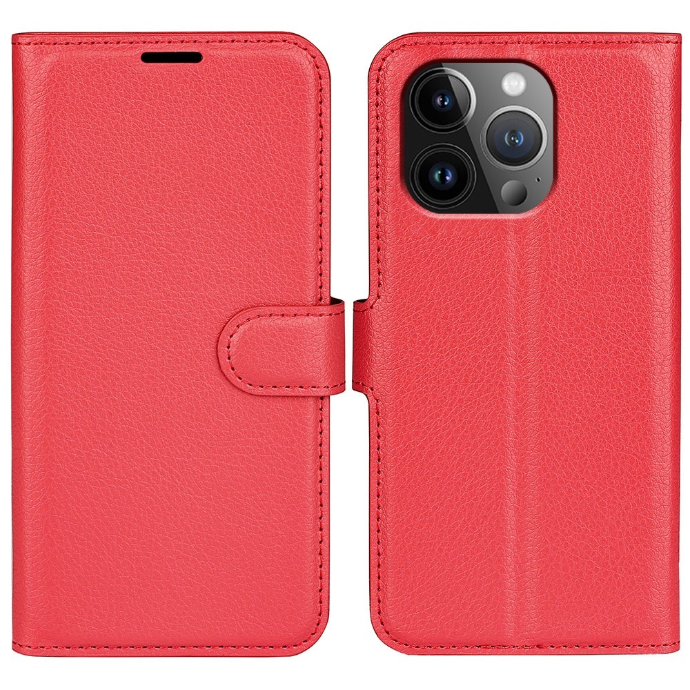 Litchi knížkové pouzdro na iPhone 15 Pro - červené