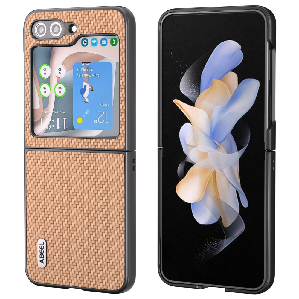 ABEEL plastové pouzdro s umělou kůží na Samsung Galaxy Z Flip6 5G - světlehnědé