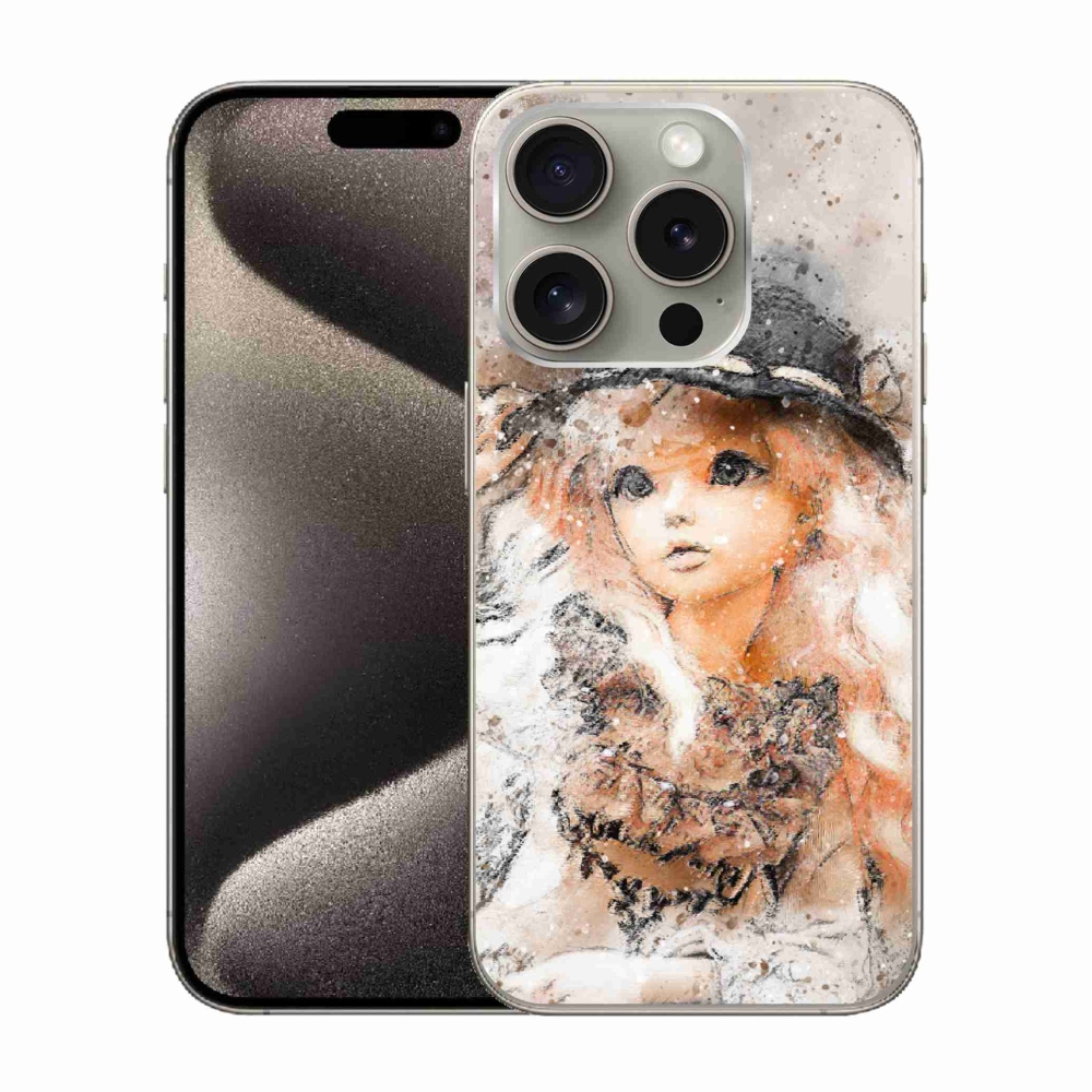 Gelový kryt mmCase na iPhone 15 Pro - holčička s kloboukem