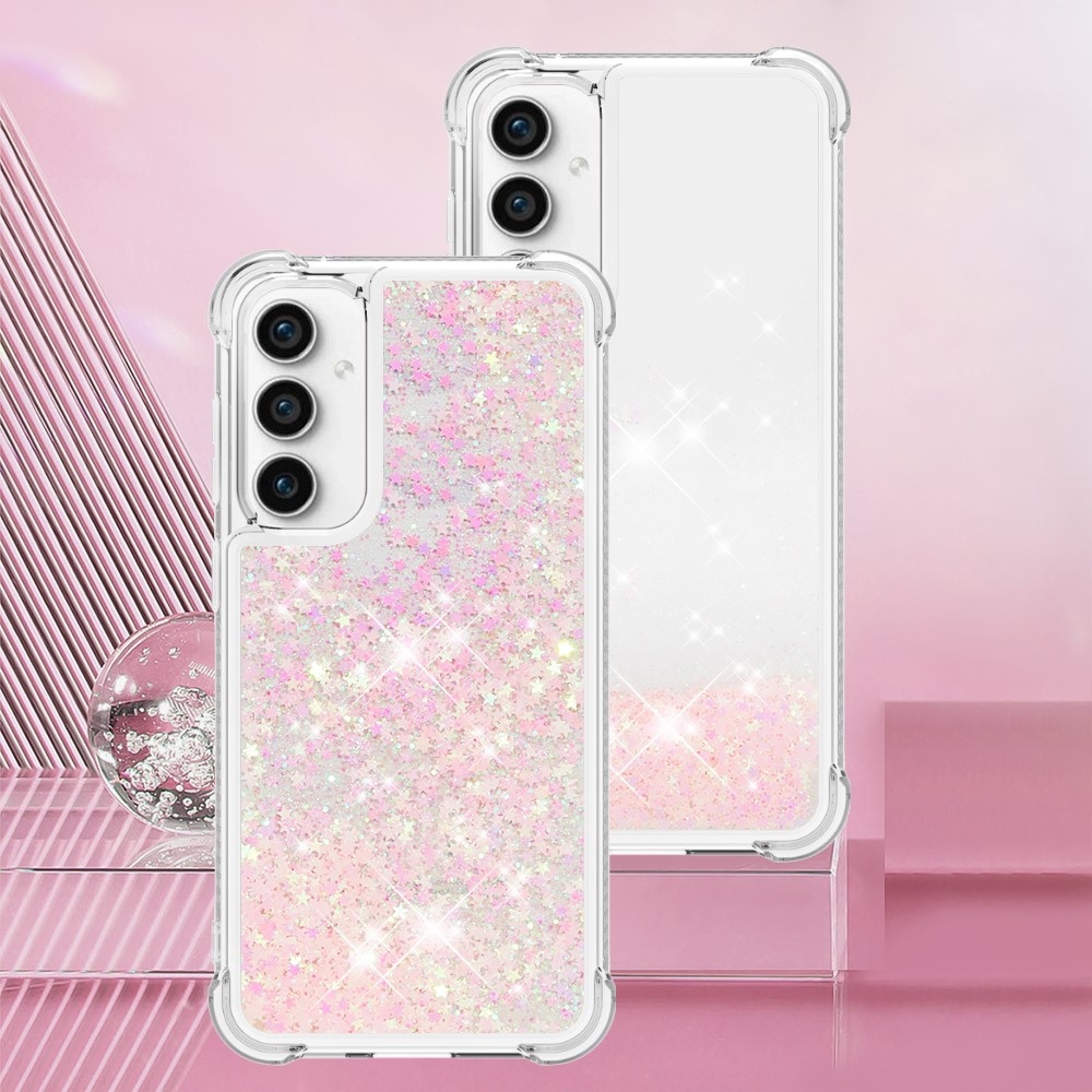 Glitter gelový přesýpací obal na Samsung Galaxy S23 FE - růžový/hvězdičky