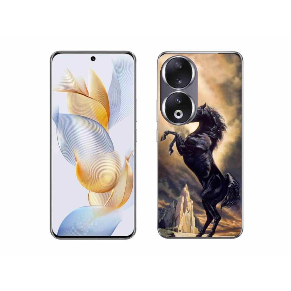 Gelový kryt mmCase na Honor 90 - černý kreslený kůň