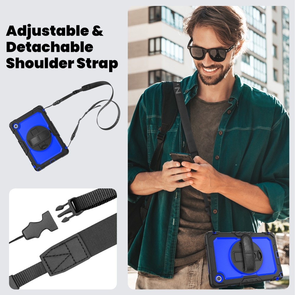 Strap odolný kryt s držákem na ruku a ramenním popruhem na Lenovo Tab 10.1 (2025) - černý/modrý