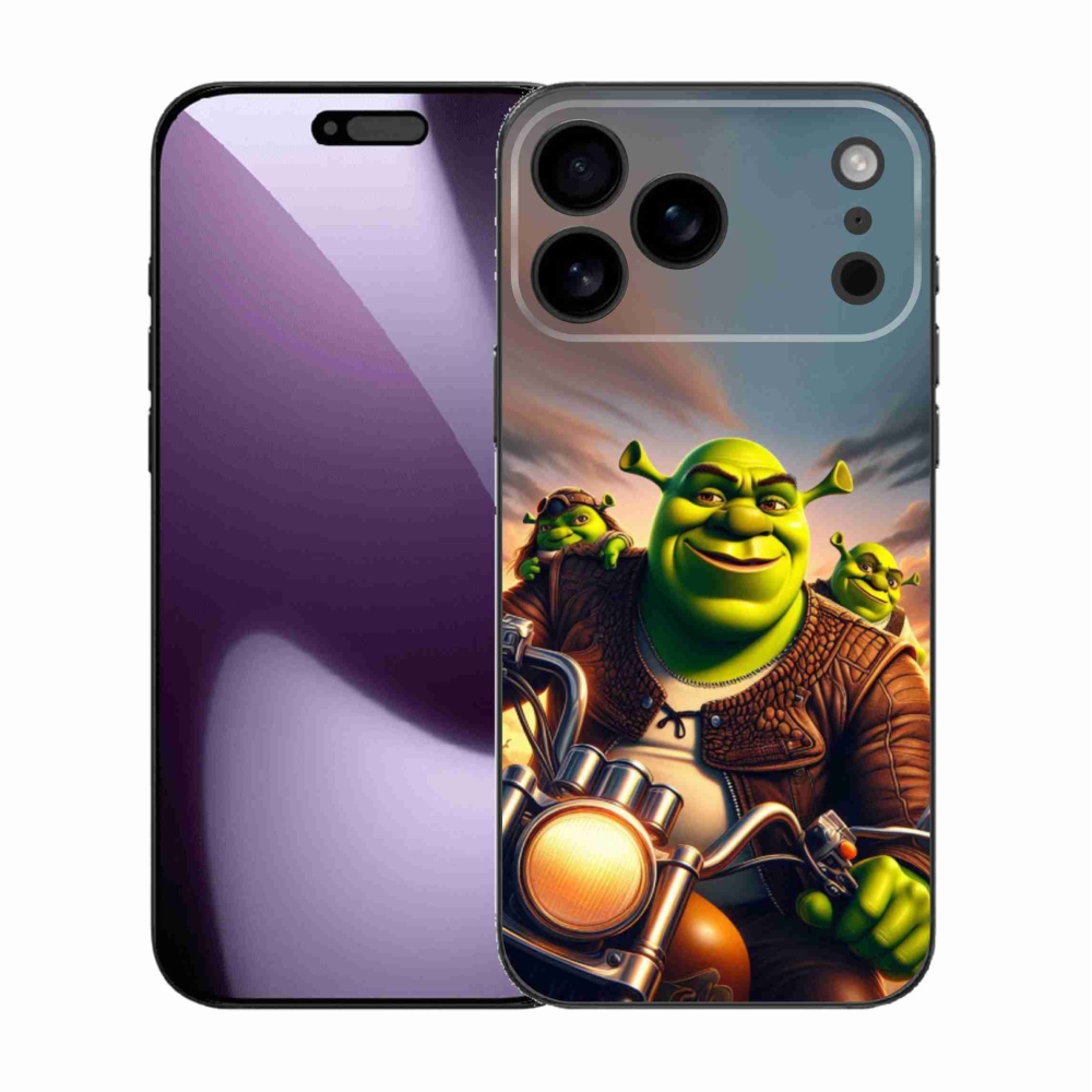 Gelový kryt mmCase na iPhone 17 Pro Max - shrek na motorce