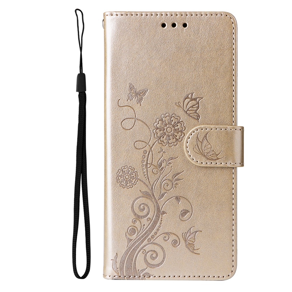 Flowery knížkové pouzdro na Realme 14 Pro+ 5G - zlaté
