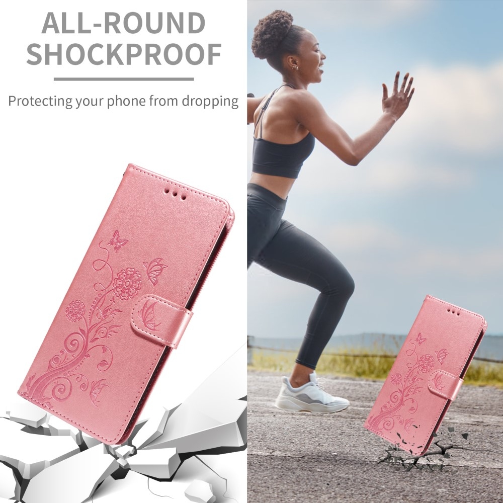 Flowery knížkové pouzdro na Xiaomi Redmi A5 (173.45x79.35x8.45mm) - růžové