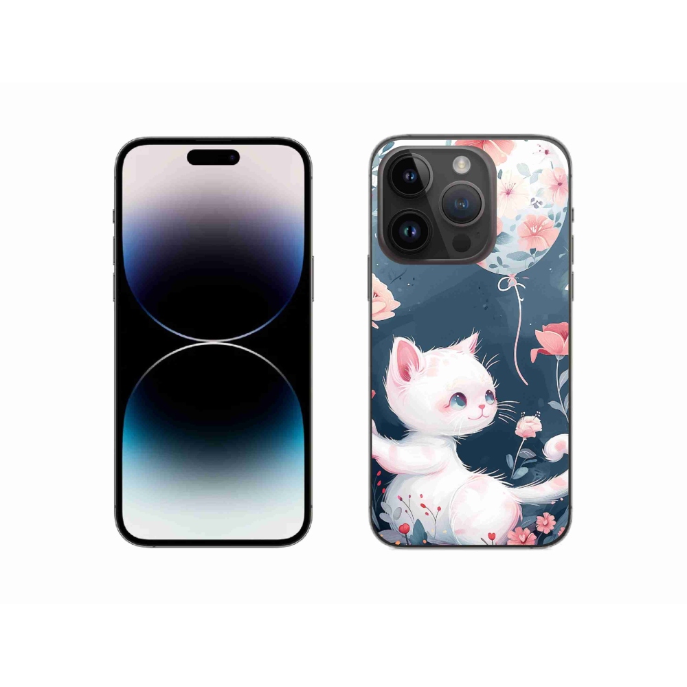 Gelový kryt mmCase na iPhone 14 Pro - kotě s balónkem