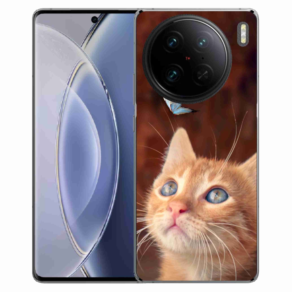 Gelový kryt mmCase na Vivo X90 Pro - motýl a kotě