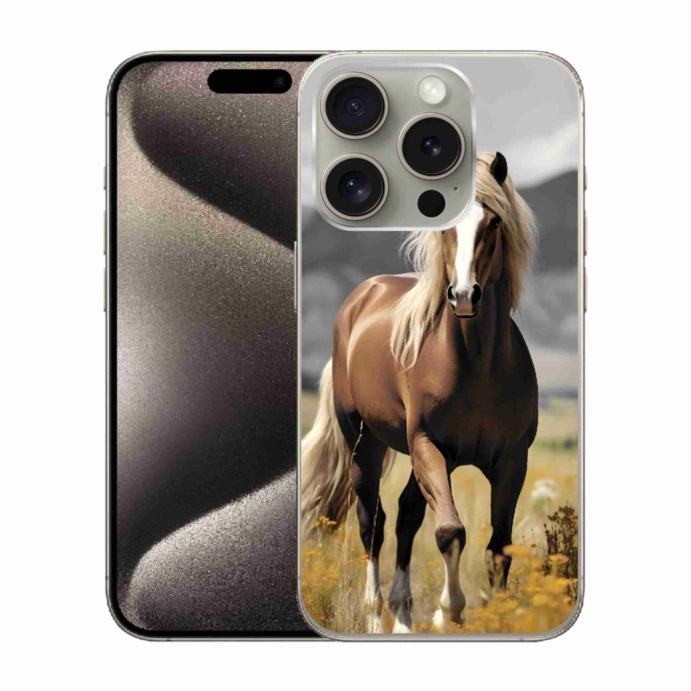 Gelový kryt mmCase na iPhone 15 Pro - hnědý kůň 1