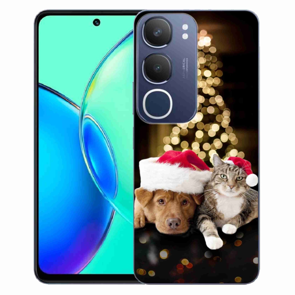 Gelový kryt mmCase na Vivo Y19s - vánoční pes a kočka