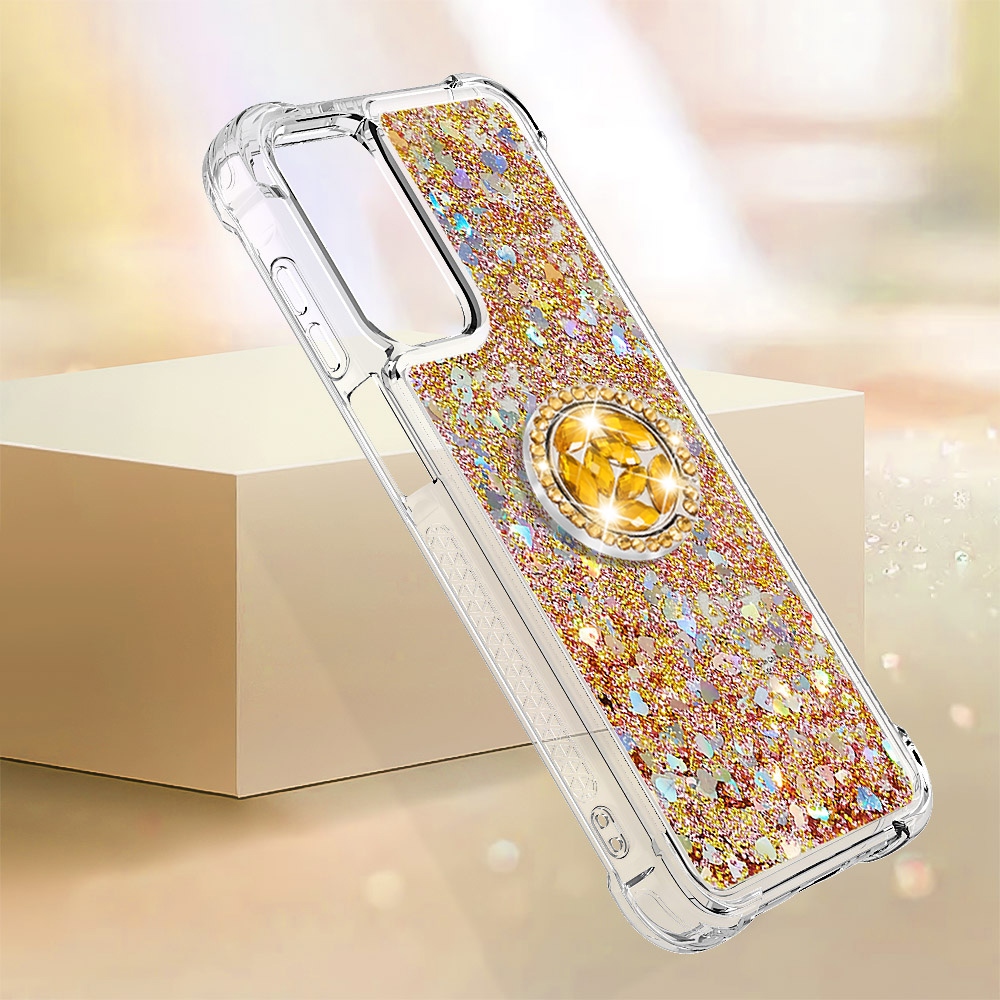 Glitt přesýpací gelový obal s kroužkem na prst na Samsung Galaxy A17 5G - zlatý/srdíčka