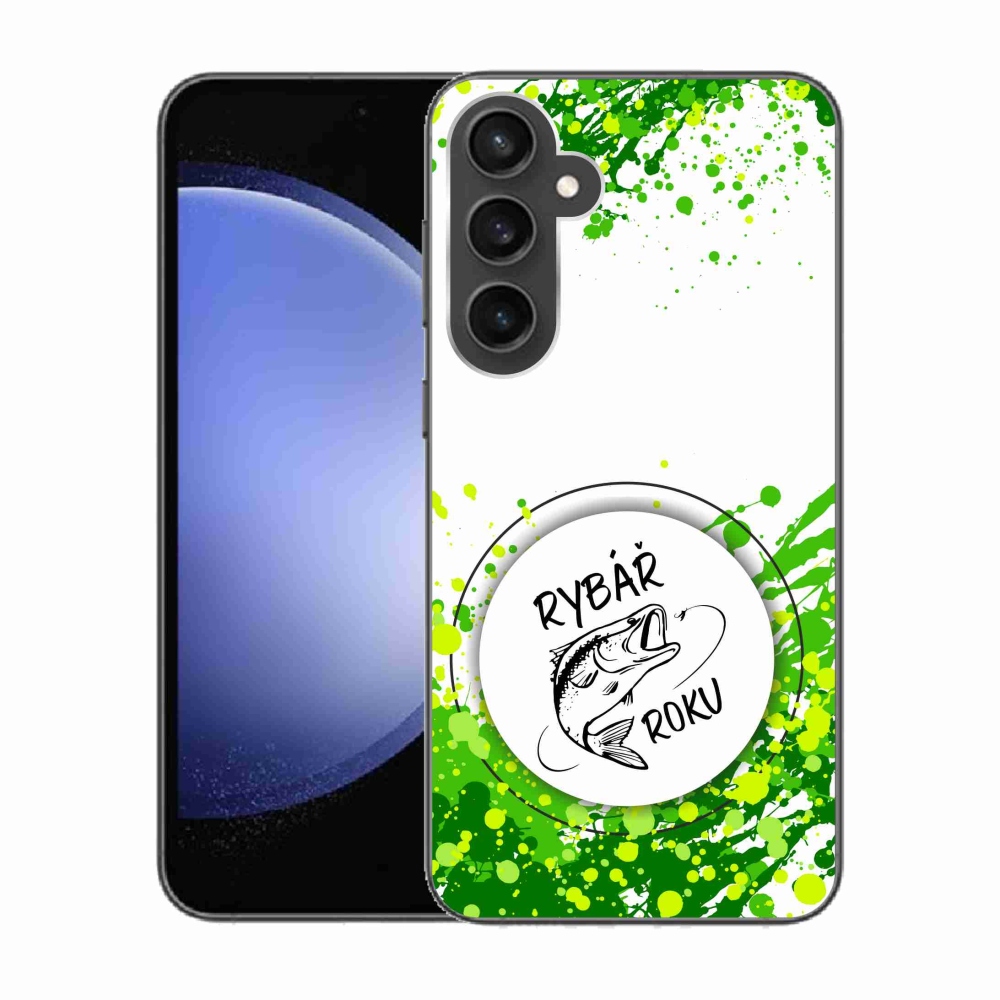 Gelový kryt mmCase na Samsung Galaxy S23 FE - rybář roku bílé pozadí