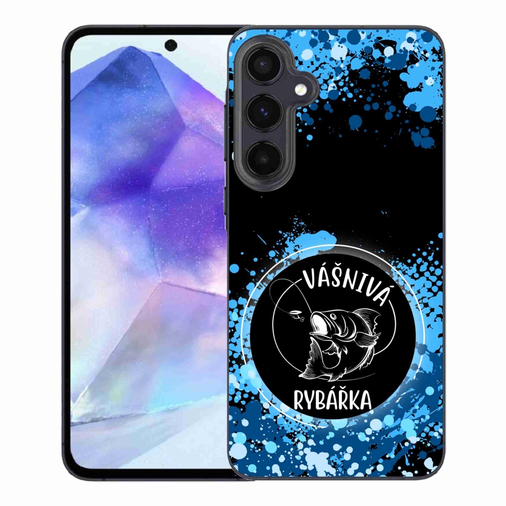 Gelový kryt mmCase na Samsung Galaxy A55 5G - vášnivá rybářka černé pozadí