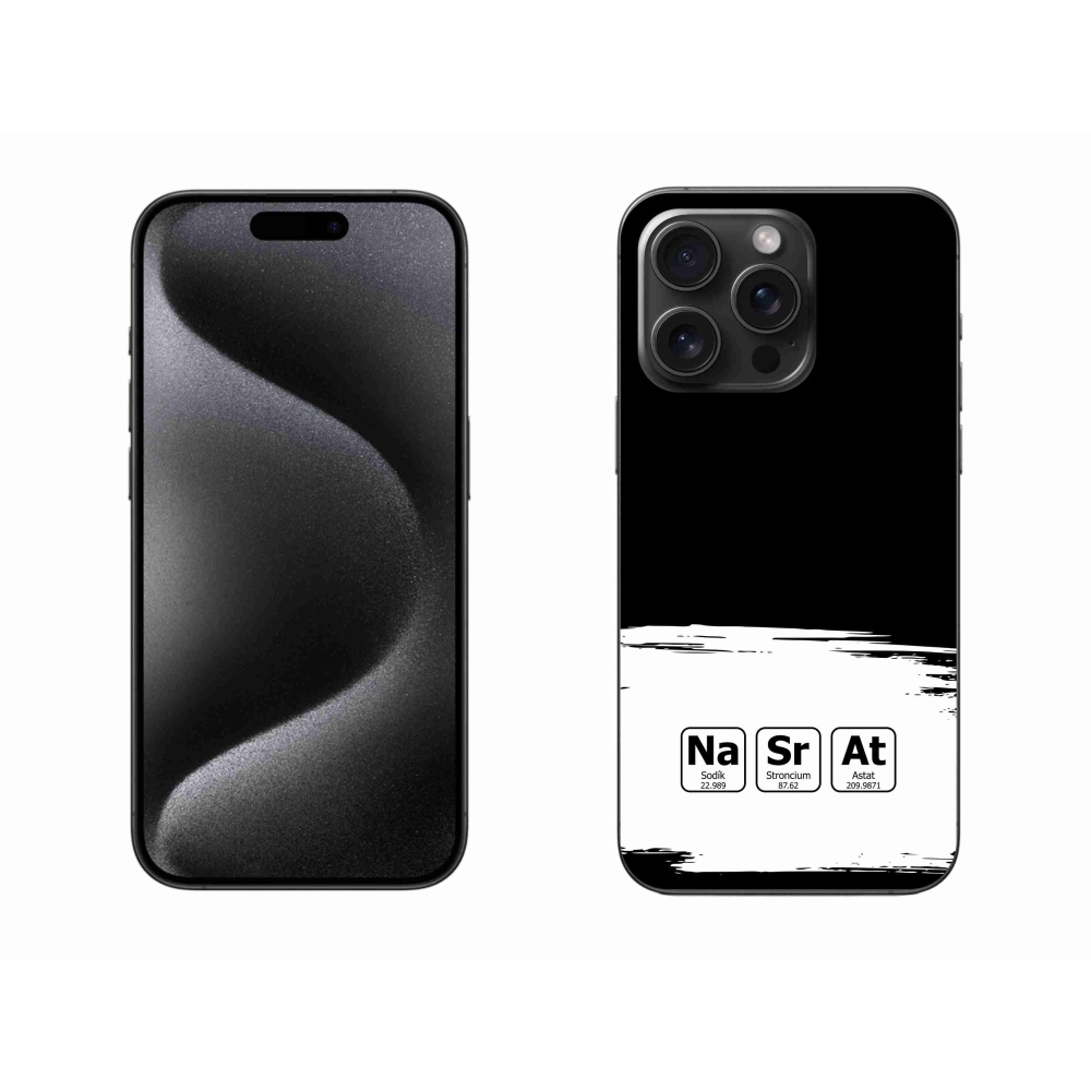 Gelový kryt mmCase na iPhone 15 Pro Max - chemické prvky bíločerné pozadí