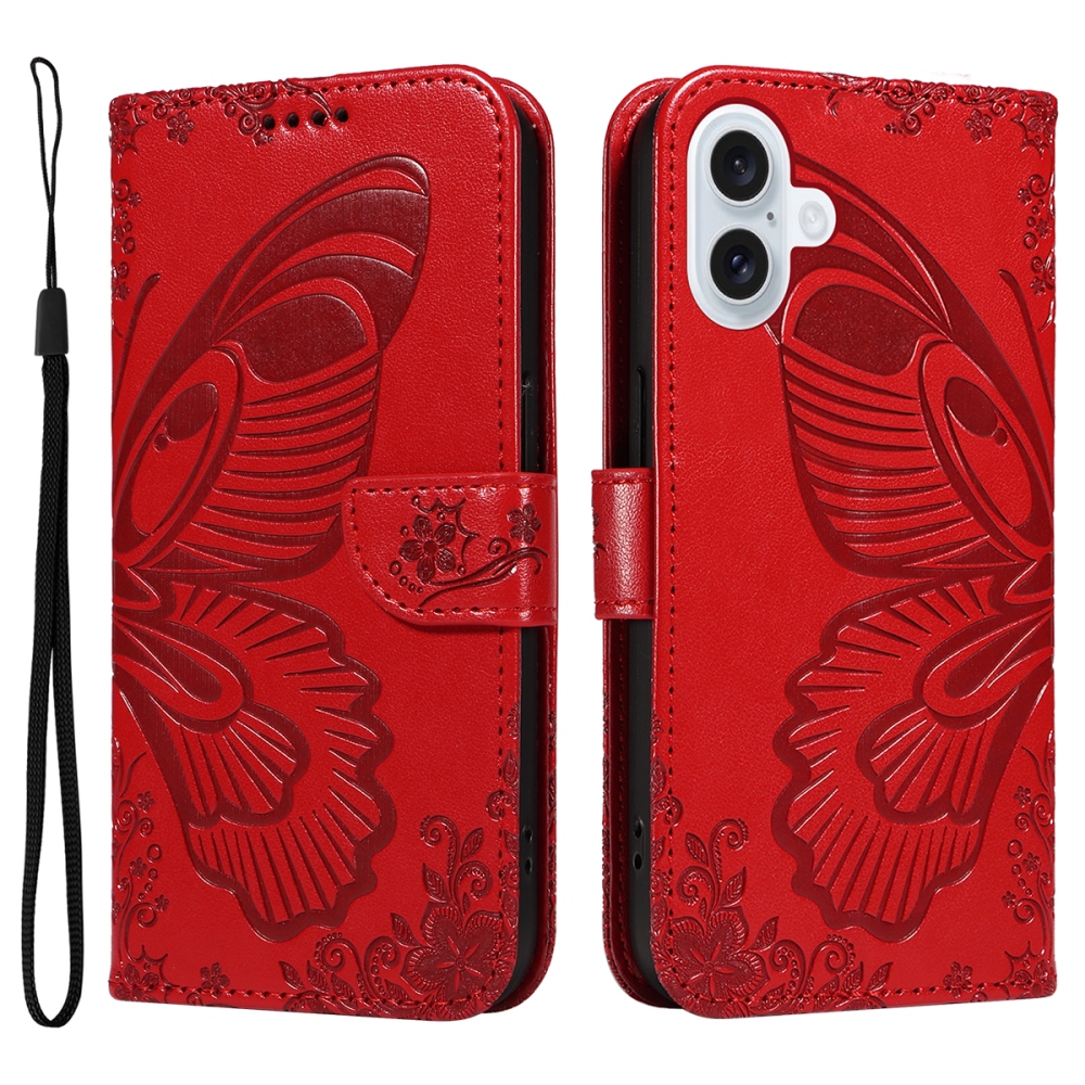 Floral Butterfly knížkové pouzdro na iPhone 17 - červené