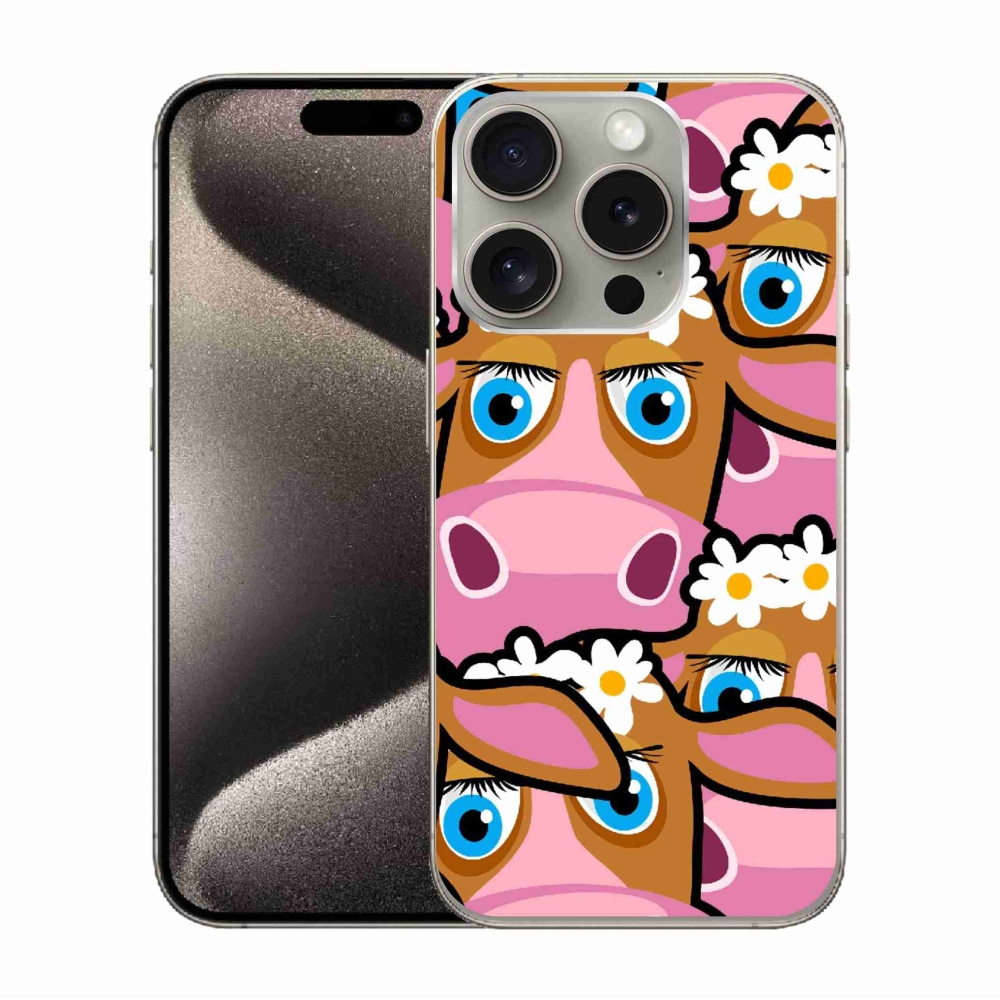 Gelový kryt mmCase na iPhone 15 Pro - kreslené kravičky