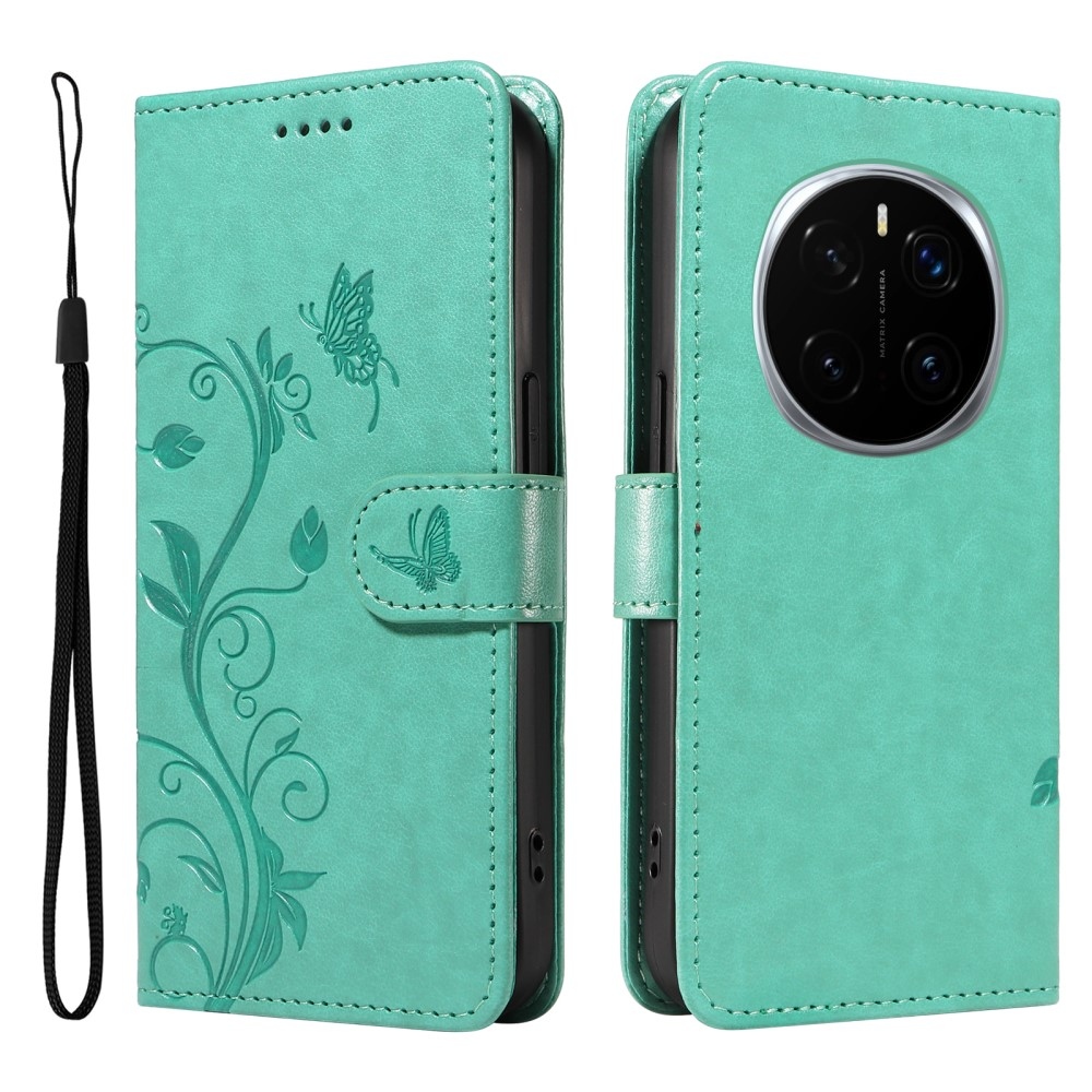 Flowery knížkové pouzdro na Honor Magic 7 Pro 5G - modrozelené